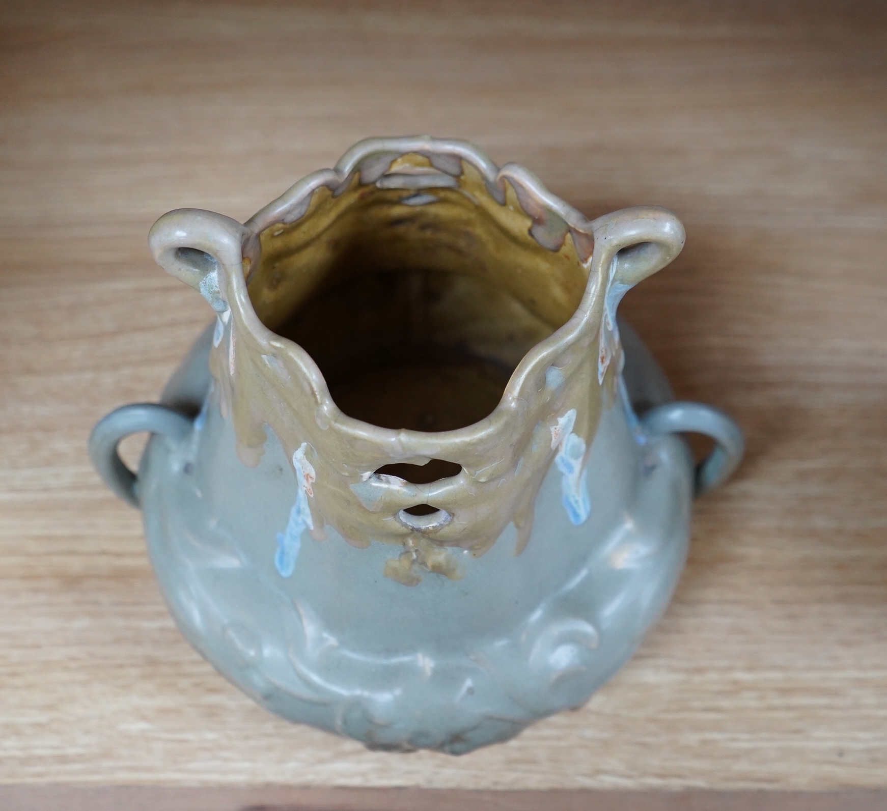 A French Art Nouveau pottery vase, 19cm. Condition - crazing visible in areas